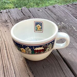 Oneida Winter Village Christmas Mug Snowy House Scene 1990s Stoneware